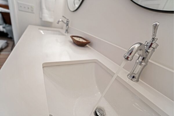 New vanity faucet works as good as it looks in this master bath remodel.